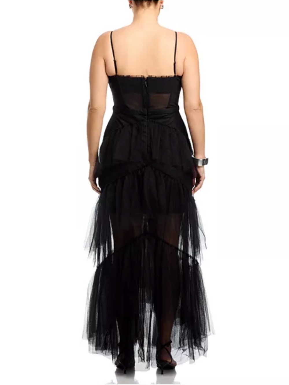BCBGMAXAZRIA Oly Black Tiered Tulle Corset Maxi Gown Dress Sz 14 - Picture 5 of 10
